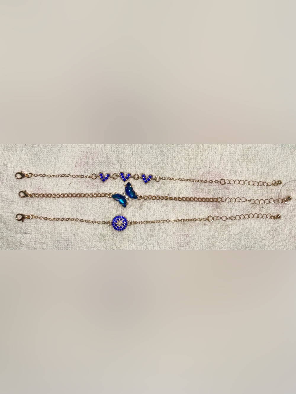 Gold-Plated Blue Crystal Charm Bracelet Set - Women Jewelry